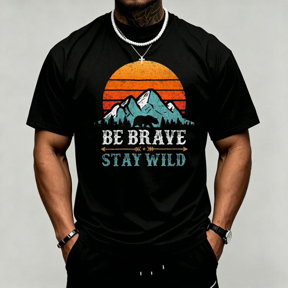 Outdoor Adventure Quotes Short - Sunset Mountain Bear Graphic Men's T-Shirt