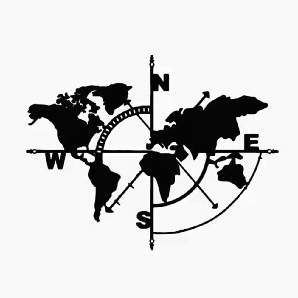 Outdoor Adventure World - Compass World Map Vinyl Decal, Outdoor