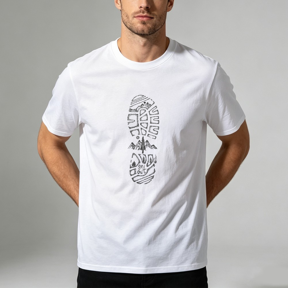 Outdoor Adventure Quotes Short - Mountain Landscape Boot Print T-Shirt Hiking