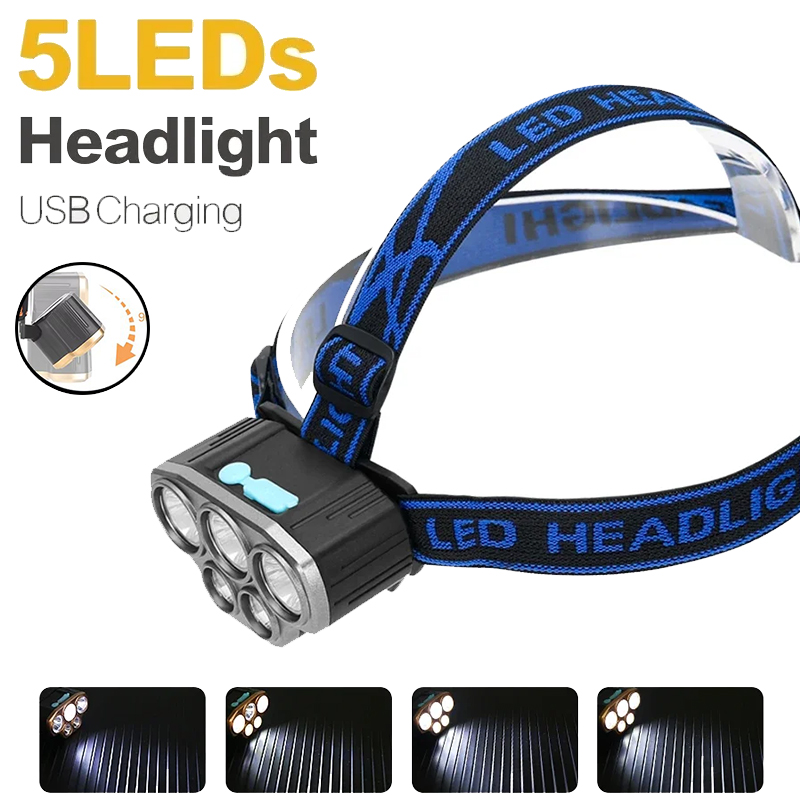 Rechargeable 5 LED Headlight U - огляд і ціна Headlamp Waterproof Rechargeable