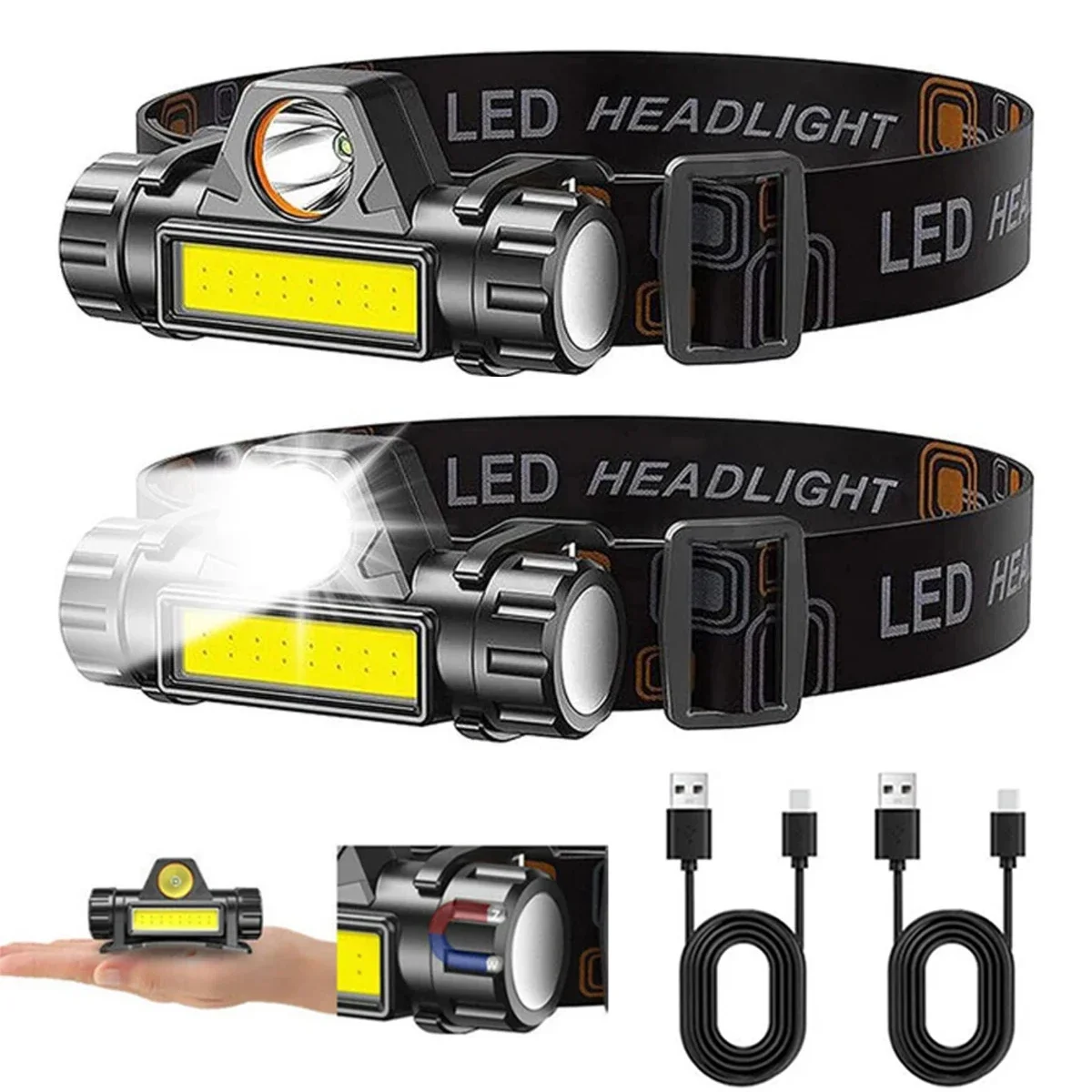 1-3PCS Rechargeable COB LED He - огляд і ціна Headlamp Waterproof Rechargeable